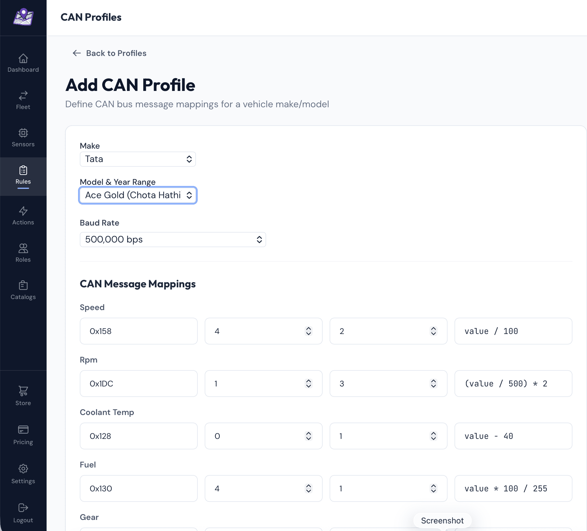 Frontend CAN profile